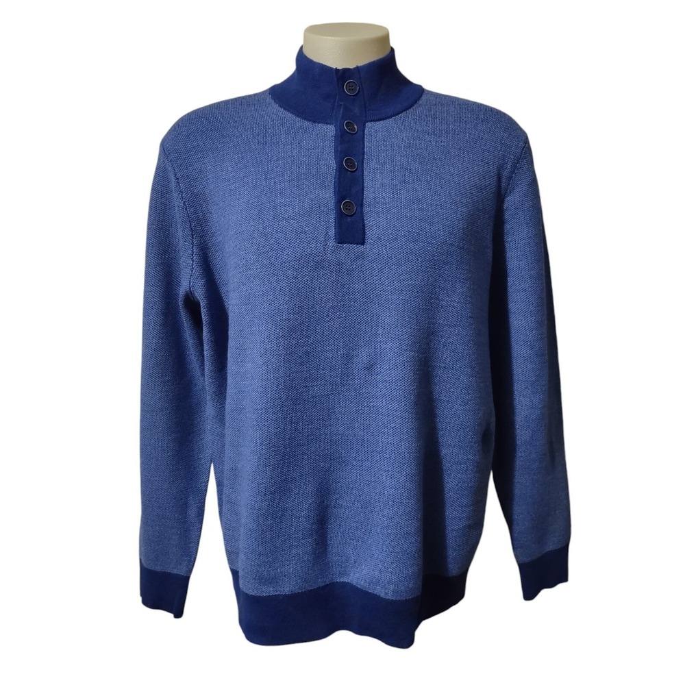 UNTUCKit Sweater XL Mens Sorensen Merino Wool Blue Henley Mock Neck Cabin Core